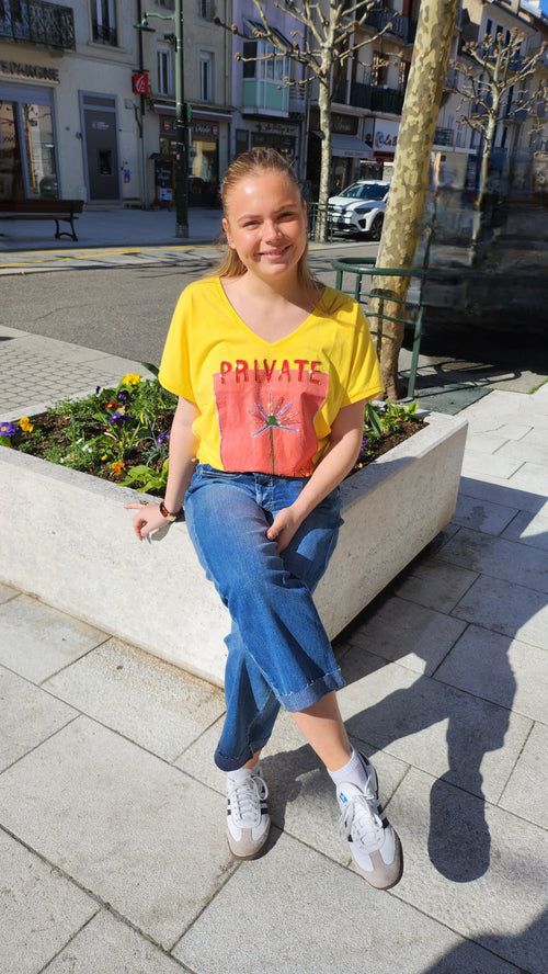 T-shirt jaune fluide col V