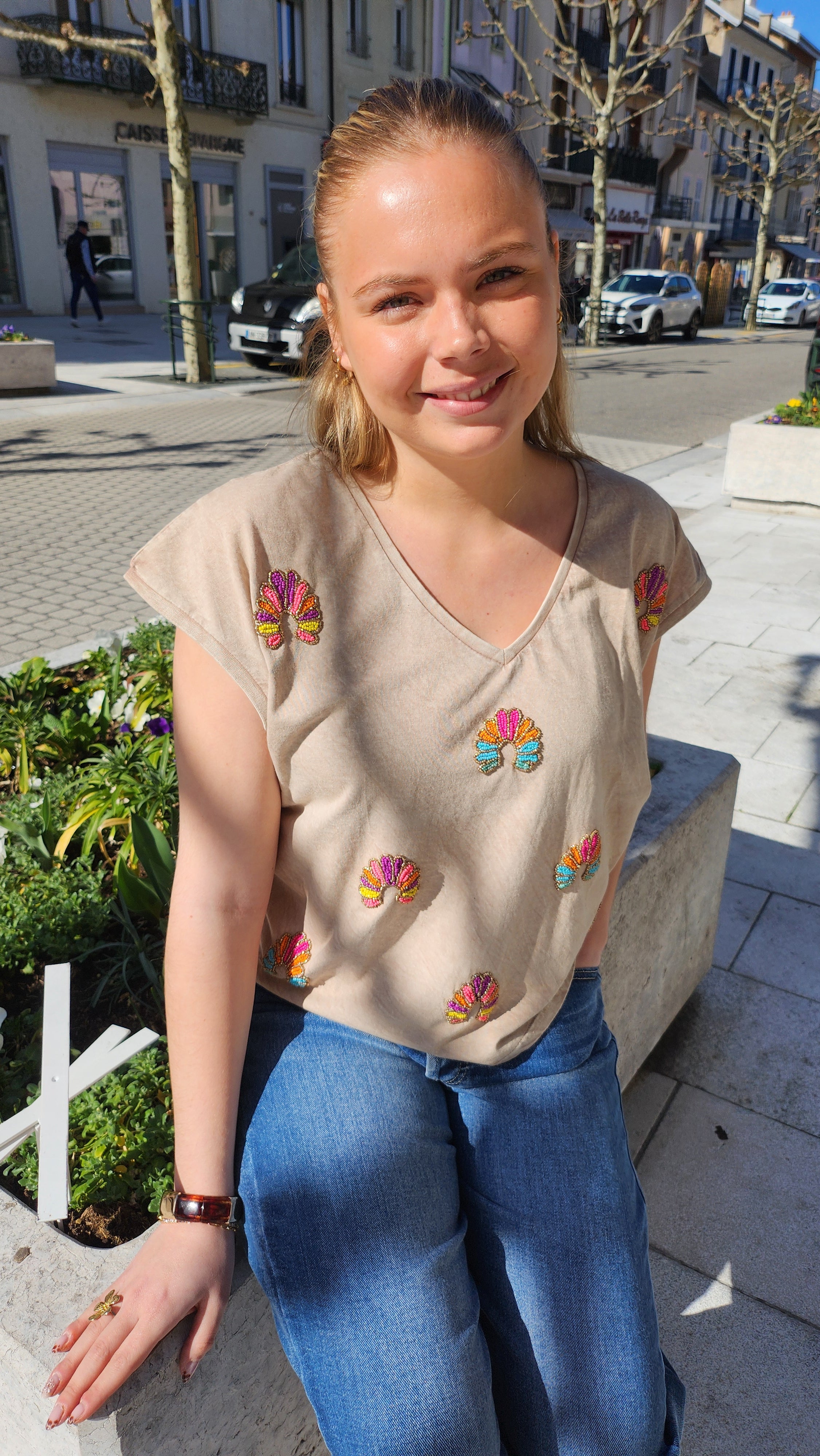 T-shirt manche courte beige