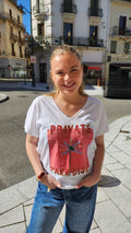 T-shirt Fluide Col V Paradise Blanc