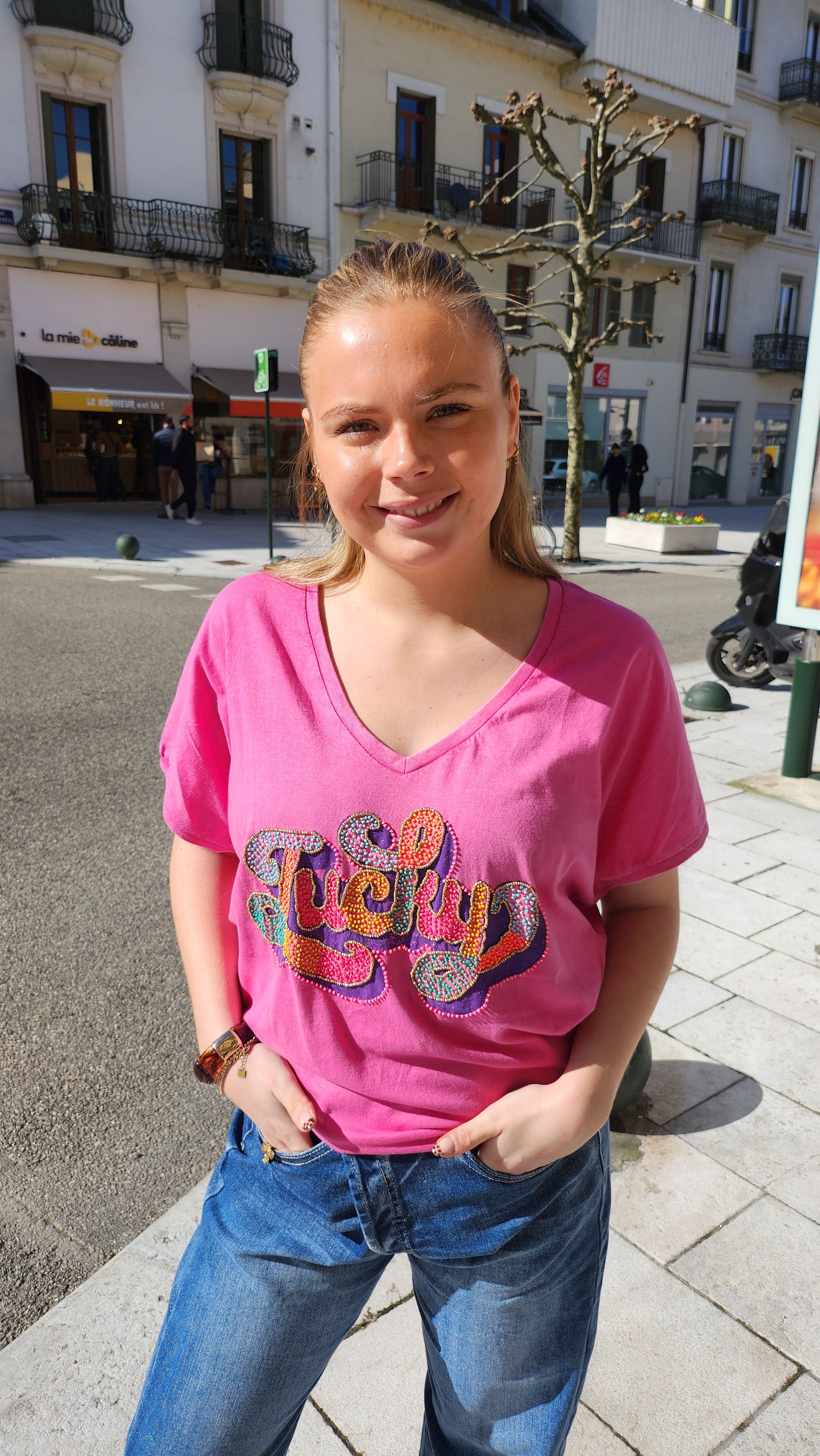 T-shirt perlé Lucky Rose